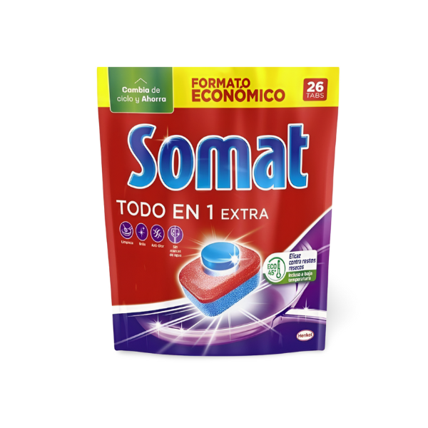 Somat Lavavajillas Todo en 1 - 26 Dosis | Limpieza Profunda y Ahorro