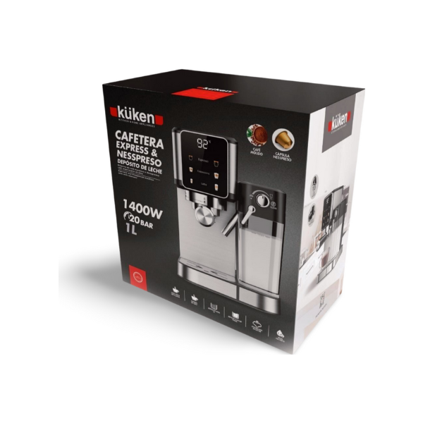Cafetera Expreso Nesp 20 Bar 1L con Depósito de Leche - Máquina de Café Profesional para Hogar y Oficina